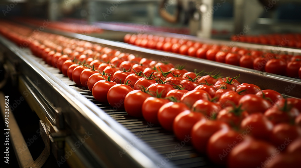 tomatoes on a conveyor belt created with Generative Ai
