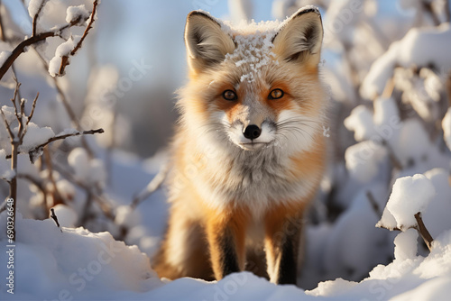 Red Fox Sitting in Winter Wonderland  A Snowy Portrait Generative AI