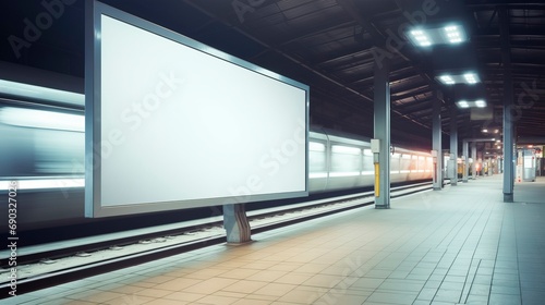 Advertising blank horizontal billboard in a ctrain or subway station .  copy space for your text message or media content, advertisement, commercial and marketing concept