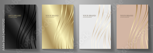 Black and gold elegant cover design set. Modern Luxury vector art background. Premium fashionable template for cover design, invitation, flyer, wedding card, note book, menu design.	
 photo