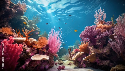 A Vibrant Coral Reef Teeming with Colorful Fish and Lush Corals