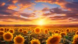 A vibrant field of sunflowers stretching towards the horizon, their golden petals basking in the sunlight
