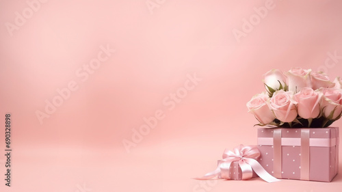 Pink gift box background with copy space for women and Valentine days