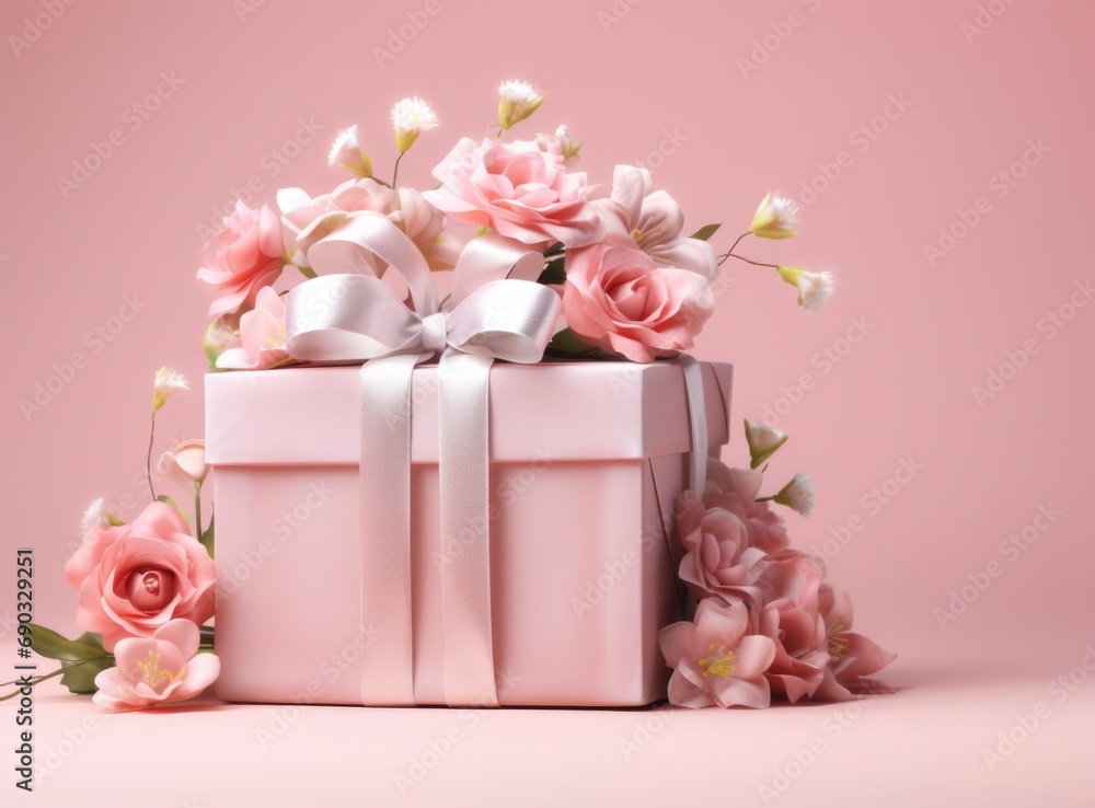 Pink gift box background with copy space for women and Valentine days Pink gift box background with copy space for women and Valentine days