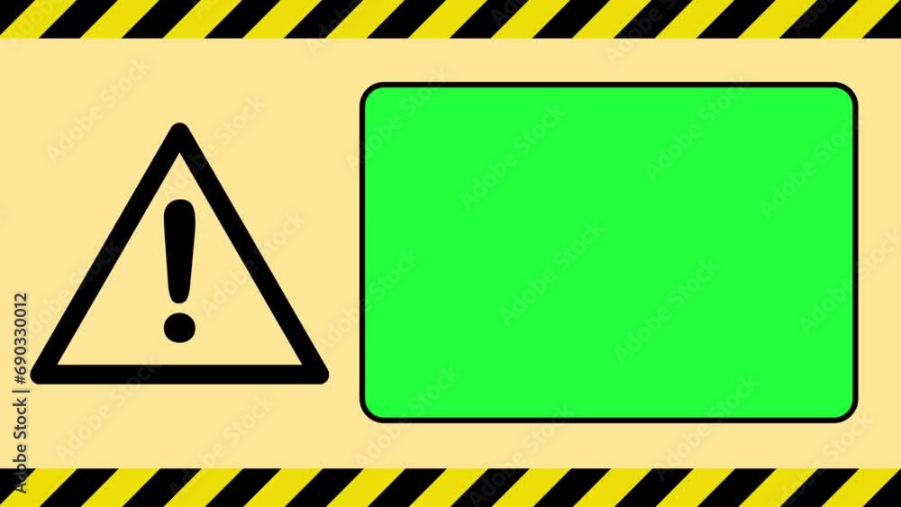 Horizontal yellow black striped frame with exclamation mark, copy space and green screen Horizontal yellow black striped frame with exclamation mark, copy space and green screen