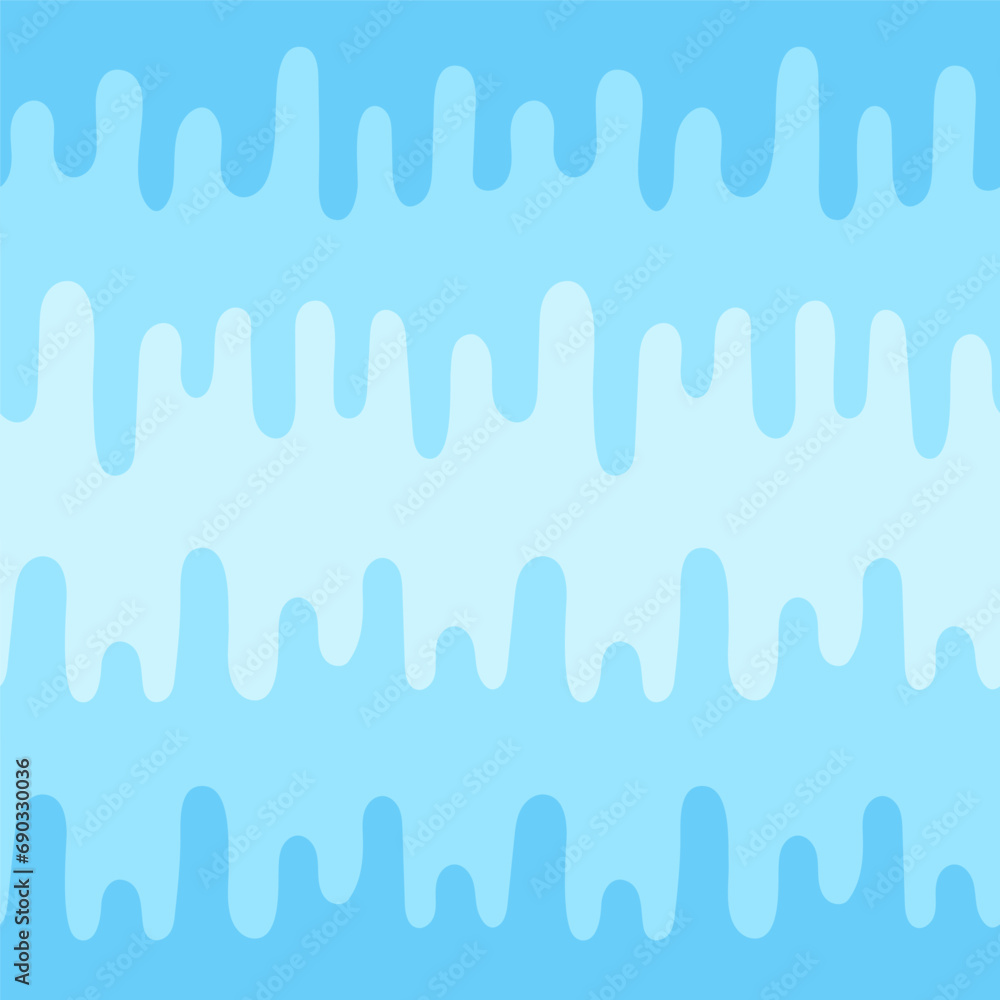 Streaks of water, paint stains seamless repeat vector pattern. Liquid, fluid, flowing, sinuous uneven hand drawn wavy contour. Gradient blue aquatic striped abstract background. Border template.