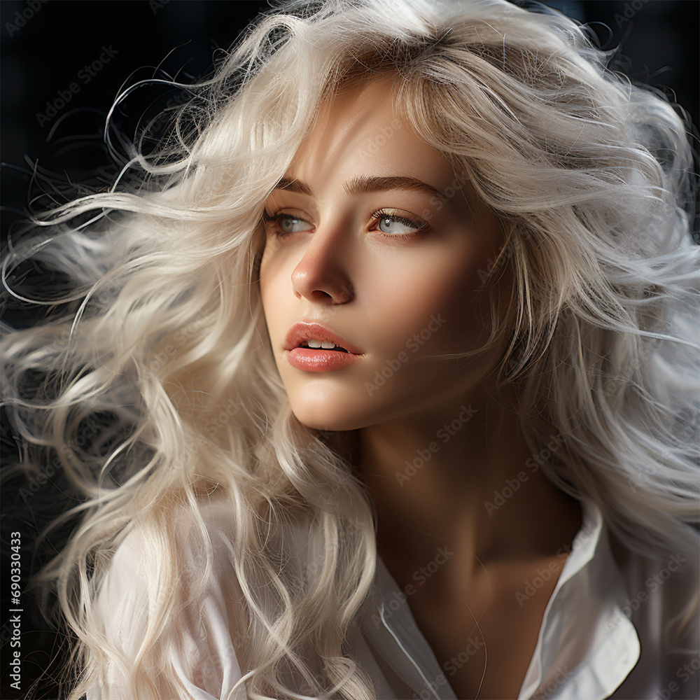sensual portrait of a blonde with wavy hair. banner or poster for a beauty salon. blonde coloring sensual portrait of a blonde with wavy hair. banner or poster for a beauty salon. blonde coloring