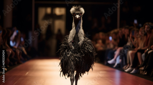 Ostrich on Runway Showcases High-End Fashion with Style, Elegance, and Humor photo