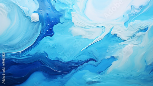 Abstract background of vivid blue and white color mix. Colorful mix of acrylic colors. Colorful mixture of white and blue acrylic colors. Fluid art painting. White, purple, blue and turquoise.