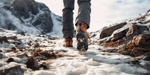 tourist walk through the mountainous terrain in winter created with Generative Ai © Andrii Yablonskyi