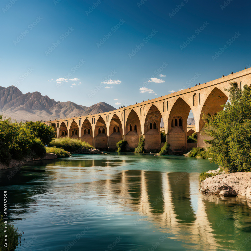 iran ancient bridge over river.