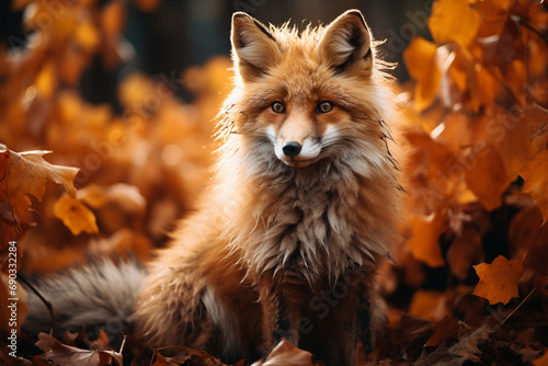 A fox with fur made of autumn leaves.