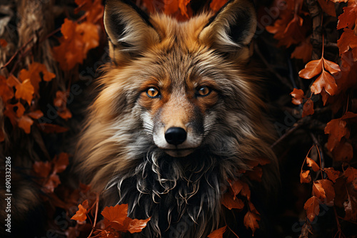 A fox with fur made of autumn leaves.