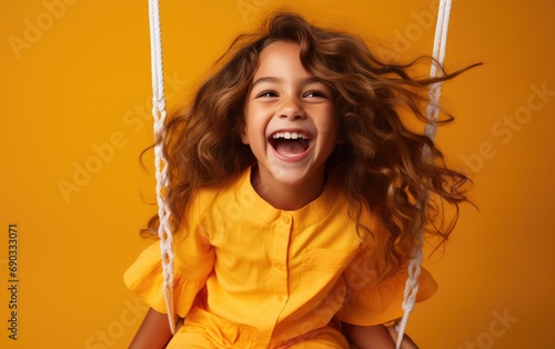 Happy smiling child girl si...