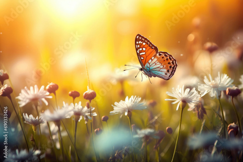 Butterfly on wildflowers in spring