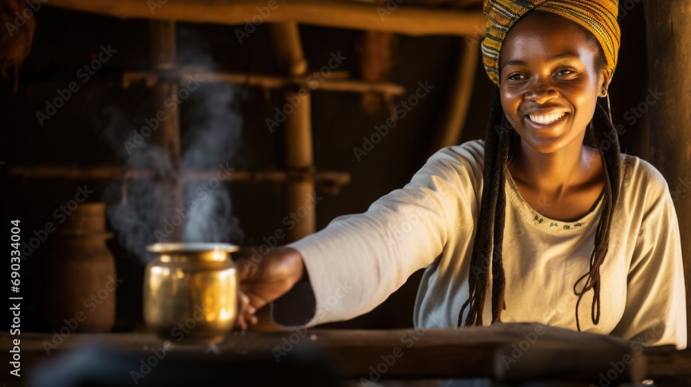 African girl brewing tea African girl brewing tea