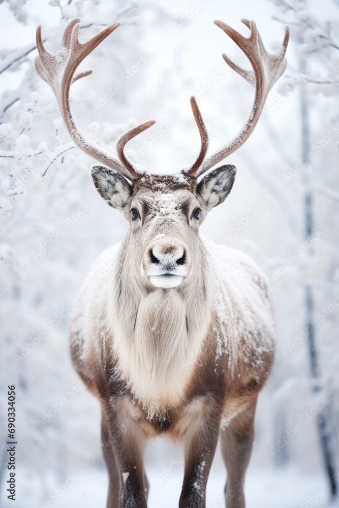 Close up on reindeer, winter background, generated with AI Close up on reindeer, winter background, generated with AI