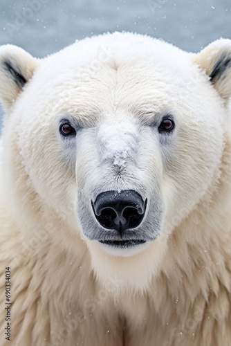 Close up on polar bear, winter background, generated with AI