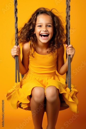 Happy smiling child girl si...