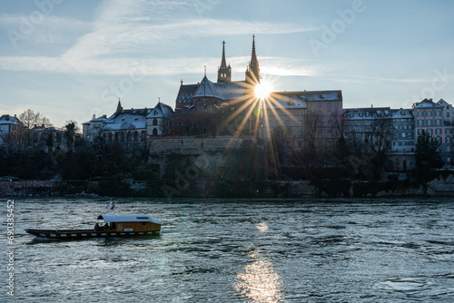 beautiful winter day in Basel. View over the Rhine with the Münster in the back. 