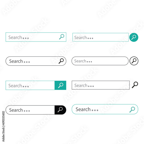 Google search bar window vector illustration set collection isolated on white background. Simple, printed on paper. Classic Google search bar template.