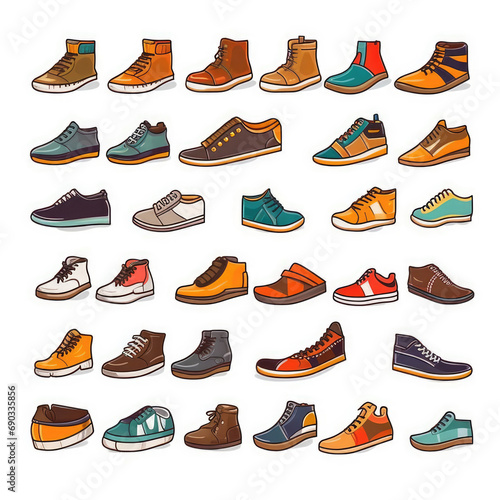 sheet of shoes clipart on white background, vector style --stylize 750 --v 5.1 Job ID: 7604c34b-de70-42cb-92a3-84967066ff22