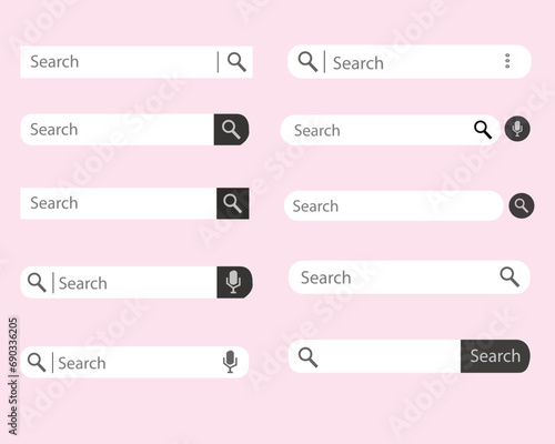 Google search bar window vector illustration set collection isolated on white background. Simple, printed on paper. Classic Google search bar template.