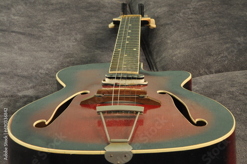 Photography Melodija Menges old ruined vintage archtop jazz guitar 1961.