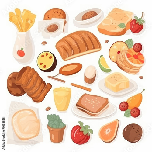 sheet of food clipart on white background, vector style --stylize 750 --v 5 Job ID: dd51946d-d839-42db-a160-8be0516420e2