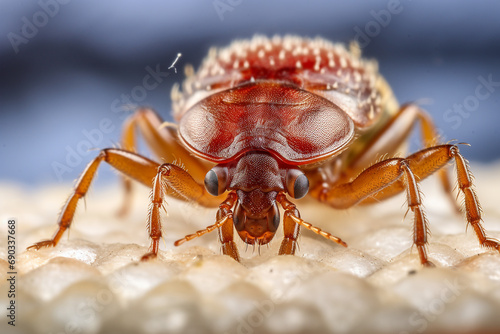 Bedbug Close up of Cimex hemipterus - bed bug on bed background created with Generative Ai