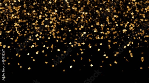 Cascading and sparkling gold confetti overlaying a black background, creating an enchanting effect perfect for enhancing festive event decorations.