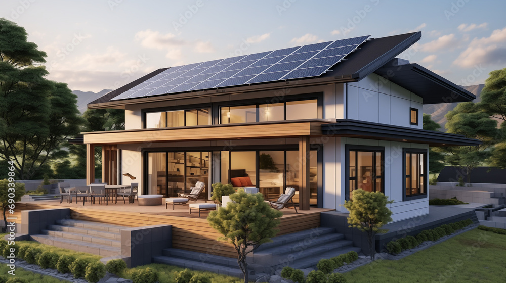 Eco-Friendly Modern Living: House with Solar Panels
