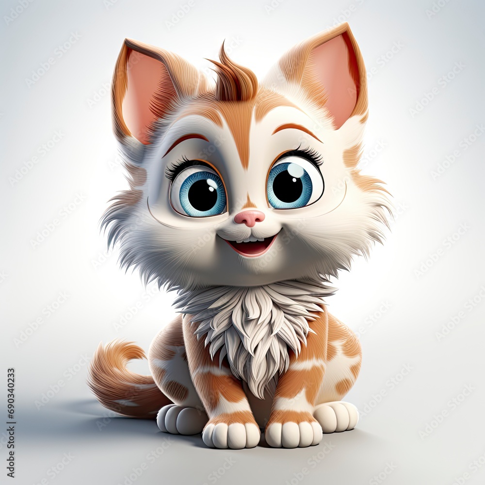 Adorable Cartoon Kitten with Big Eyes. Adorable Cartoon Kitten with Big Eyes.