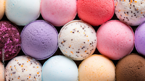 texture background of ice cream balls with different flavors and colors created with Generative Ai
