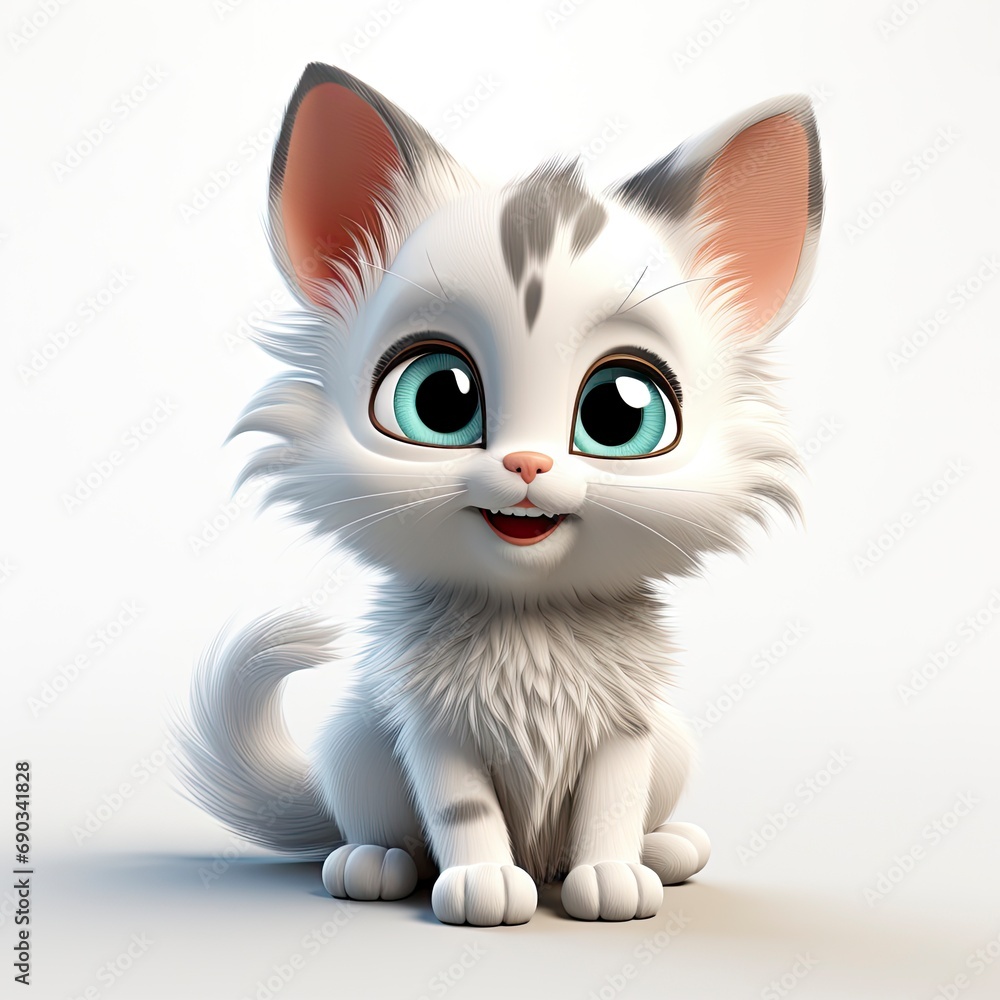 Adorable Cartoon Kitten with Big Eyes. Adorable Cartoon Kitten with Big Eyes.
