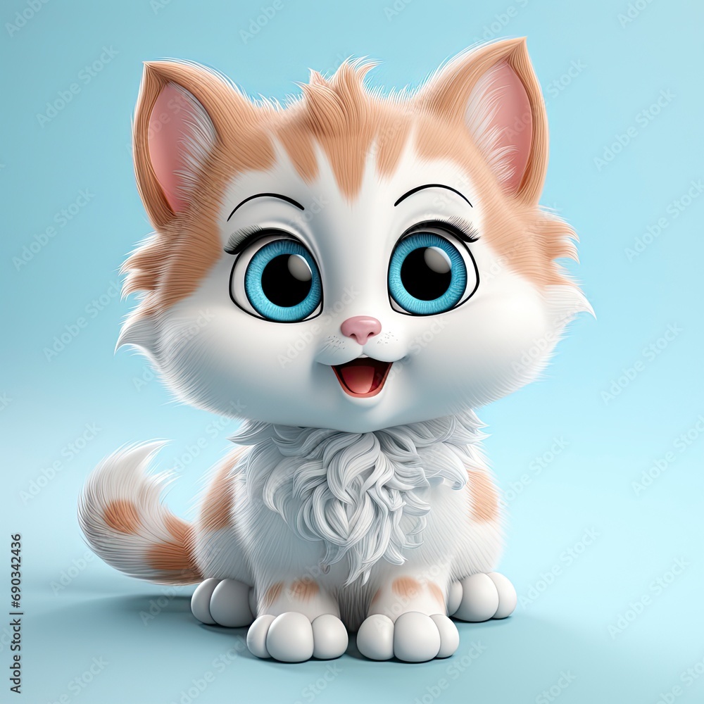 Adorable Cartoon Kitten with Big Eyes. Adorable Cartoon Kitten with Big Eyes.