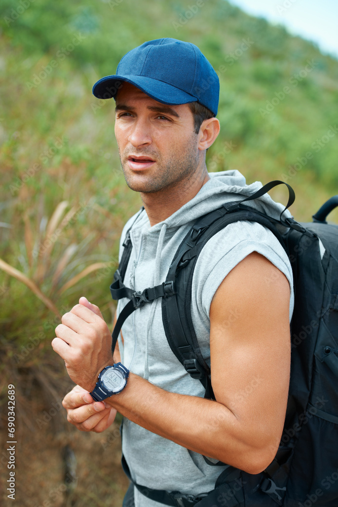Man, hiking and fitness or exercise in nature, adventure and trekking for health, outdoor and travel. Male person, journey and freedom or active, cardio and workout on vacation or holiday in Mexico Man, hiking and fitness or exercise in nature, adventure and trekking for health, outdoor and travel. Male person, journey and freedom or active, cardio and workout on vacation or holiday in Mexico