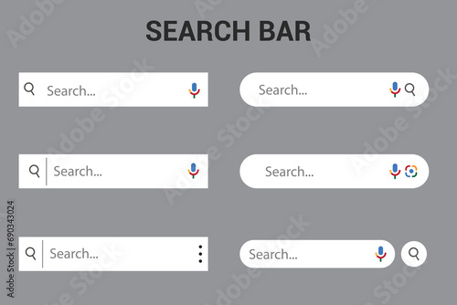 Search Bar for UI design icon and web site set of 6. Search Address and navigation bar icon. Collection of search  for websites.