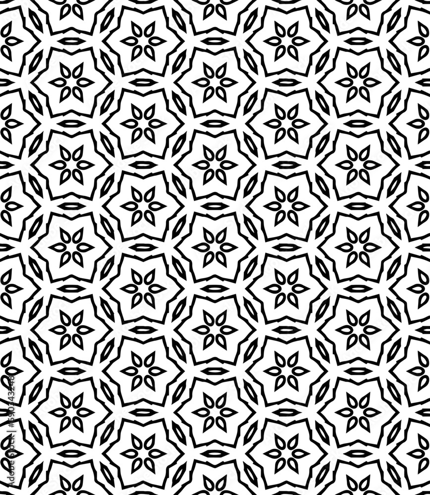 Black and white seamless abstract pattern. Background and backdrop. Grayscale ornamental design. Mosaic ornaments. Vector graphic illustration. EPS10.