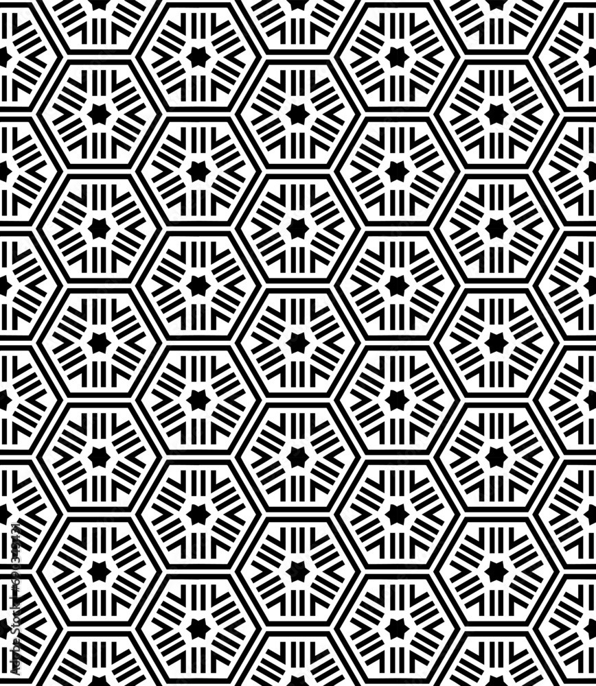 Black and white seamless abstract pattern. Background and backdrop. Grayscale ornamental design. Mosaic ornaments. Vector graphic illustration. EPS10. Black and white seamless abstract pattern. Background and backdrop. Grayscale ornamental design. Mosaic ornaments. Vector graphic illustration. EPS10.