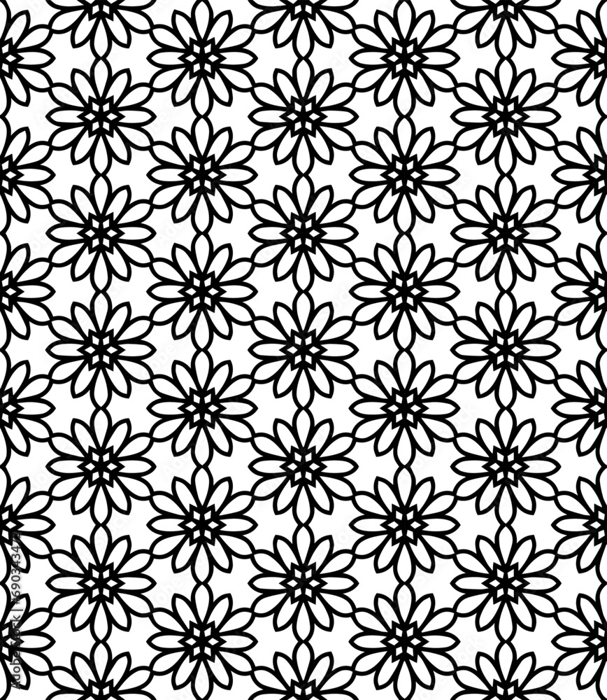 Black and white seamless abstract pattern. Background and backdrop. Grayscale ornamental design. Mosaic ornaments. Vector graphic illustration. EPS10. Black and white seamless abstract pattern. Background and backdrop. Grayscale ornamental design. Mosaic ornaments. Vector graphic illustration. EPS10.