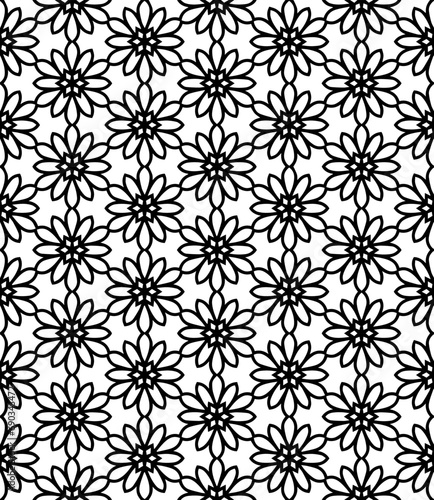 Black and white seamless abstract pattern. Background and backdrop. Grayscale ornamental design. Mosaic ornaments. Vector graphic illustration. EPS10.