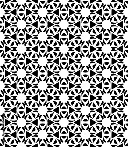 Black and white seamless abstract pattern. Background and backdrop. Grayscale ornamental design. Mosaic ornaments. Vector graphic illustration. EPS10.