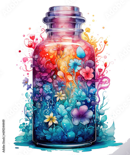 a bottle with colorful colorful magic in it