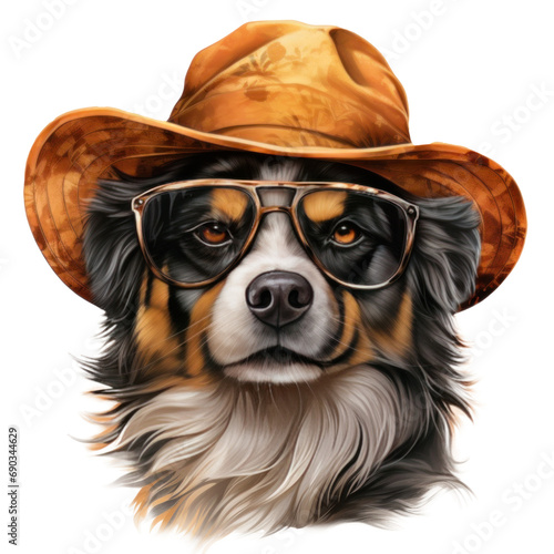 husky dog in hat and sunglasses