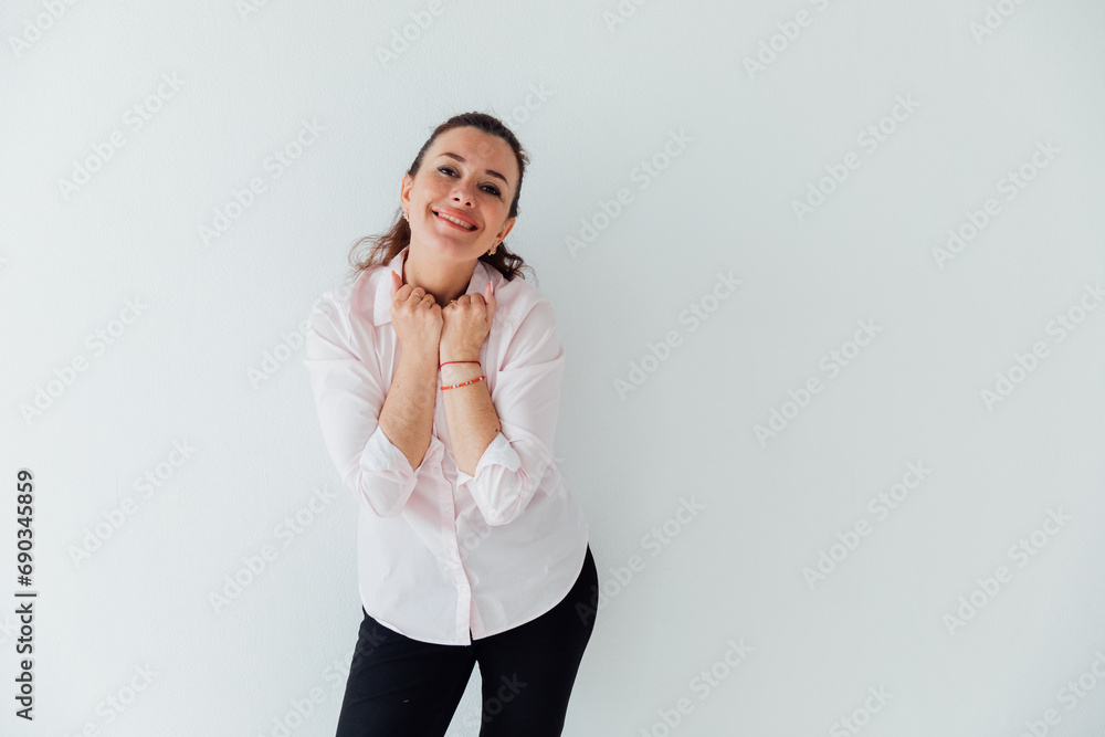 Portrait of a woman 40 years old on a white background Portrait of a woman 40 years old on a white background