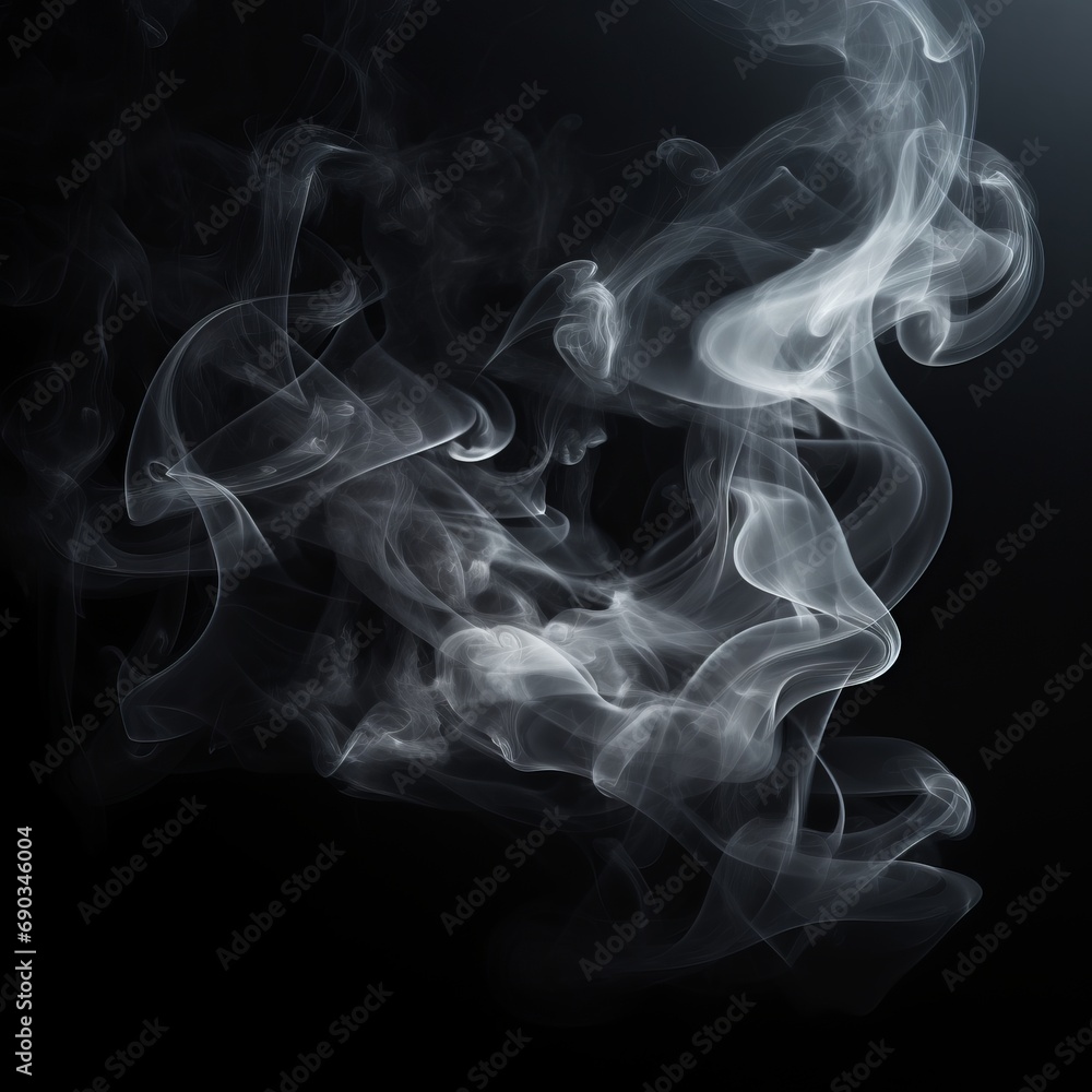 Whisps of white smoke elegantly swirl against a pure black background photographed in slow motion—the harm of smoking. Dark ink spilled in the water. Healthy lifestyle concept. Whisps of white smoke elegantly swirl against a pure black background photographed in slow motion—the harm of smoking. Dark ink spilled in the water. Healthy lifestyle concept.