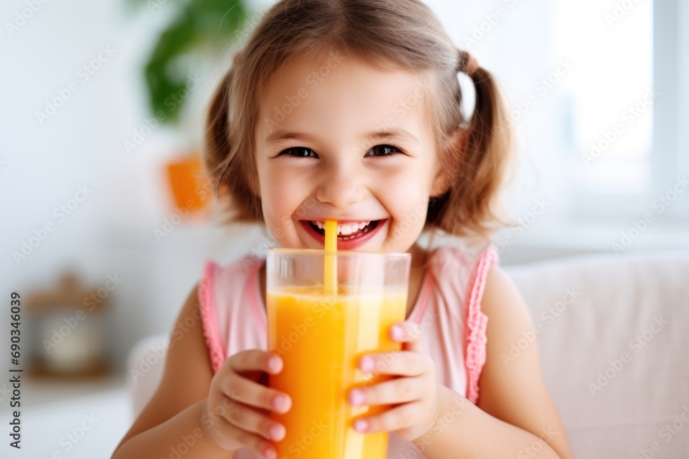 smiling little girl with orange juice on room background. vitamins and healthy lifestyle smiling little girl with orange juice on room background. vitamins and healthy lifestyle