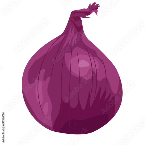 Whole red onions isolated on white background. Vector cartoon illustration