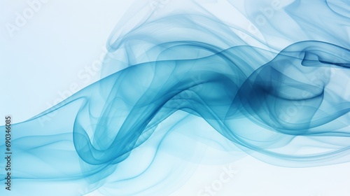 Whisps of blue smoke elegantly swirl against a pure white background photographed in slow motion—the harm of smoking. Dark ink spilled in the water. Presentation